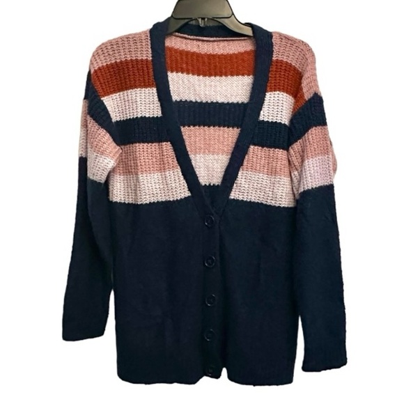 Striped Knit Cardigan Sweater L - Picture 2 of 5